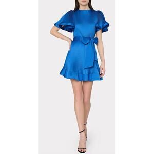 Milly pleated blue mini dress